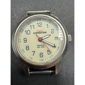 Timex Expedition Watch Women Indiglo Silver Tone 50M White Dial No Band